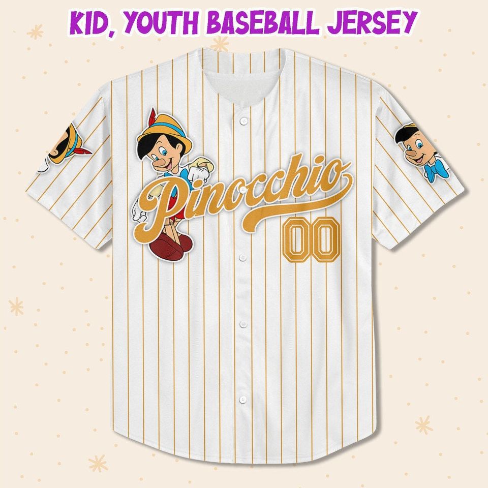 Personalized Disney Pinocchio Stripe Fun Baseball Jersey