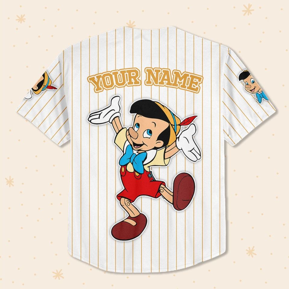 Personalized Disney Pinocchio Stripe Fun Baseball Jersey