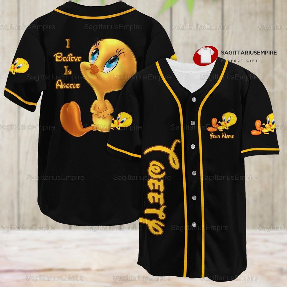 Tweety Baseball Jersey Shirt, Tweety I Believe In Angel Jersey Shirt