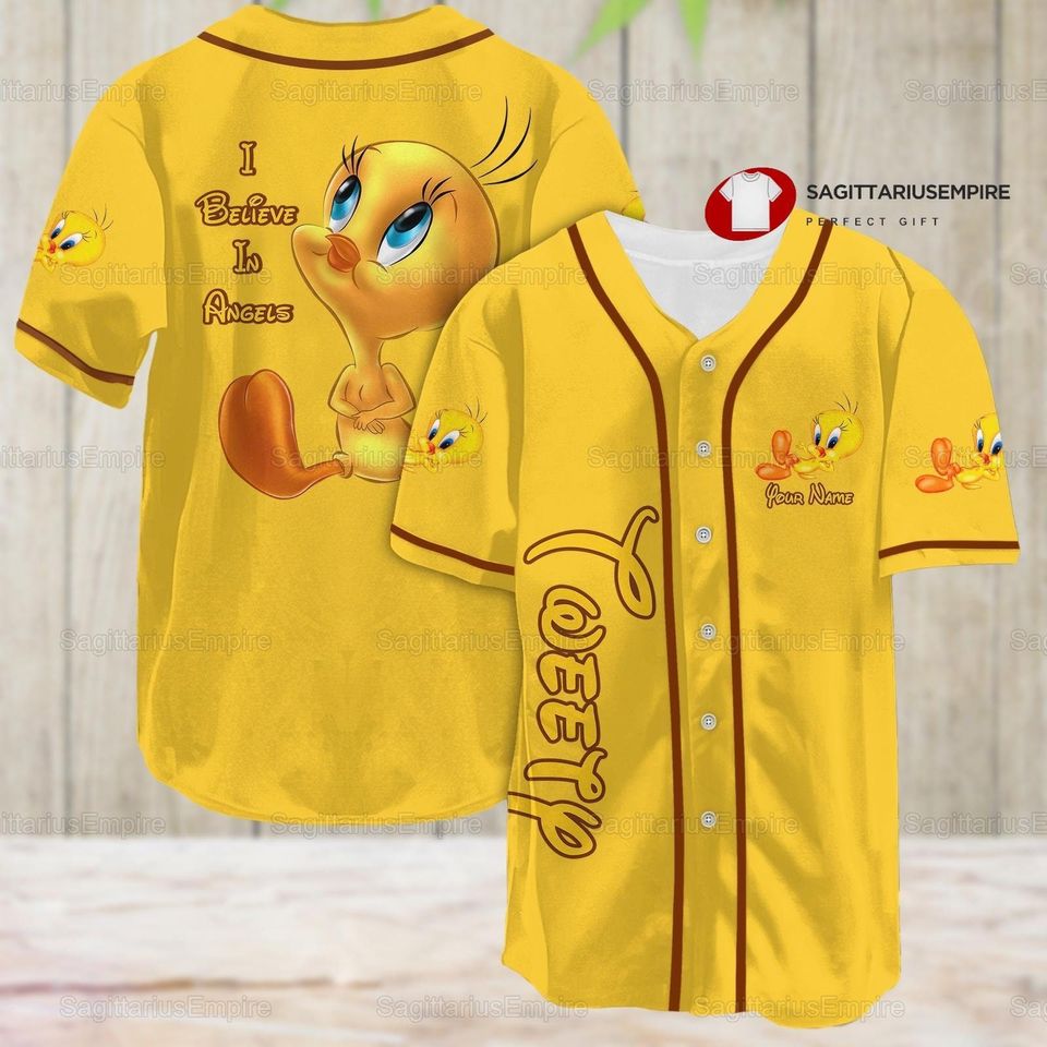 Tweety Baseball Jersey Shirt, Tweety I Believe In Angel Jersey Shirt