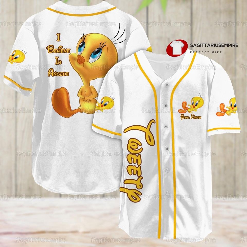 Tweety Baseball Jersey Shirt, Tweety I Believe In Angel Jersey Shirt