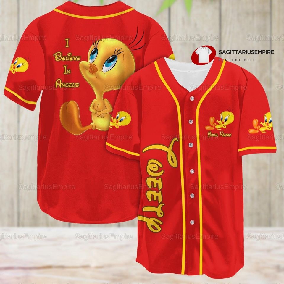 Tweety Baseball Jersey Shirt, Tweety I Believe In Angel Jersey Shirt