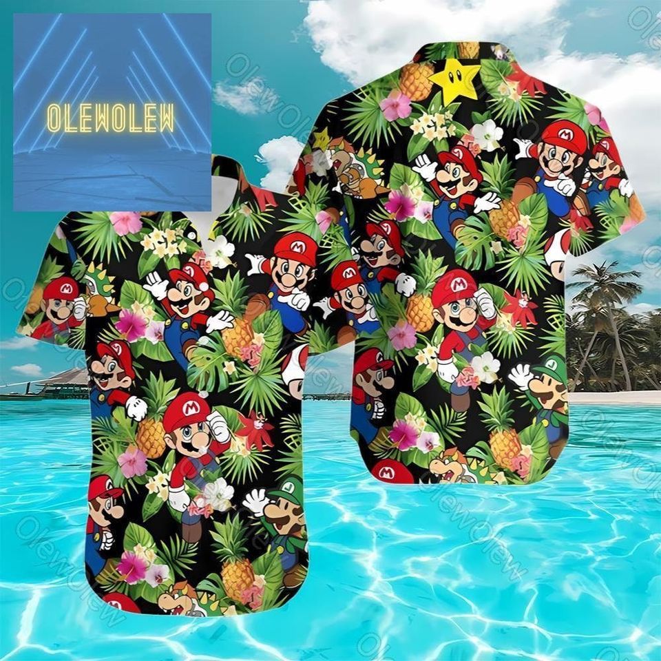 Super Mario Hawaiian Shirt, Super Mario And Luigi Button Down Shirt