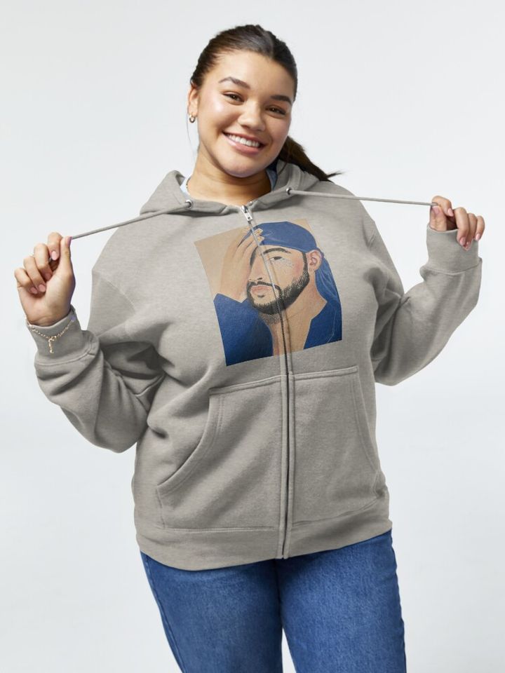 Bad Bunny Portrait in Zipped Hoodie