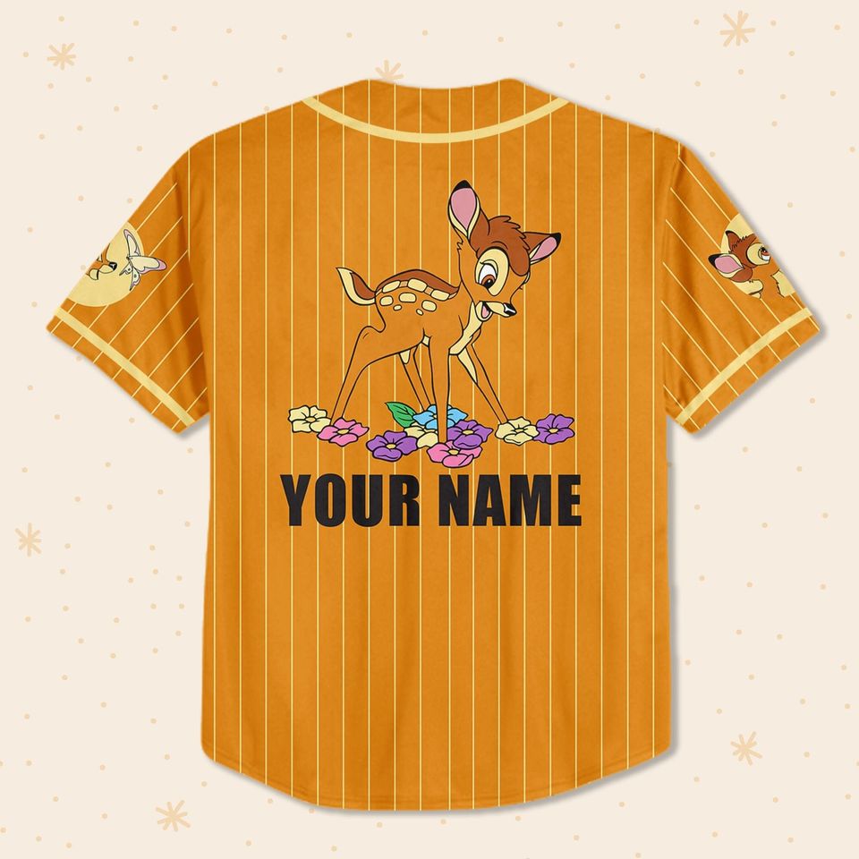 Personalized Disney Bambi Stripe Brown Baseball Jersey