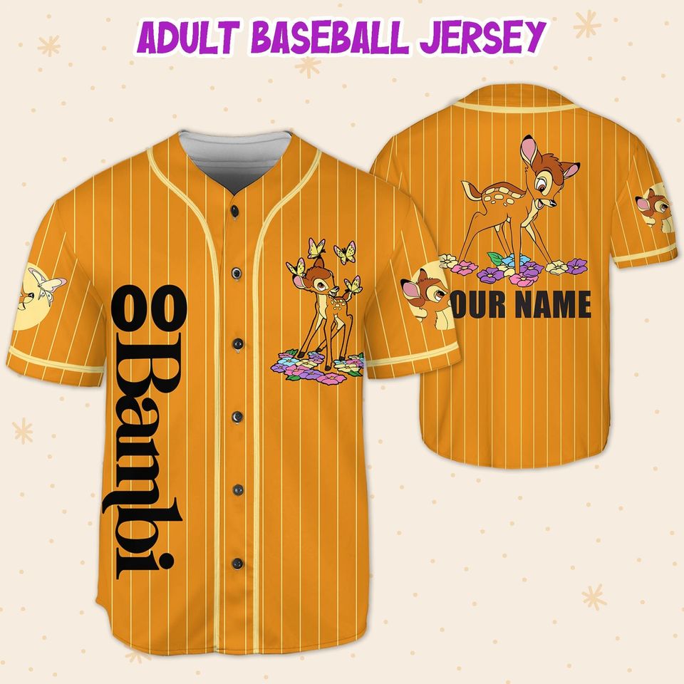 Personalized Disney Bambi Stripe Brown Baseball Jersey