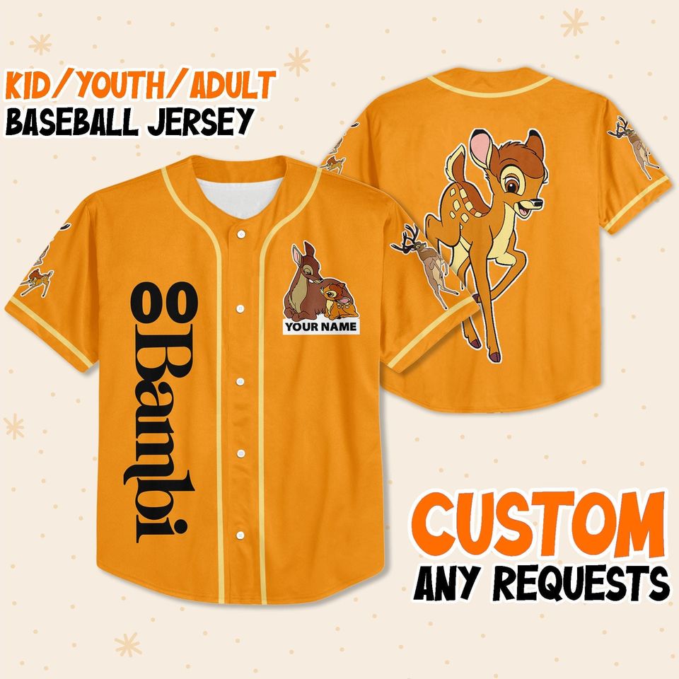 Personalized Disney Bambi Orange Baseball Jersey