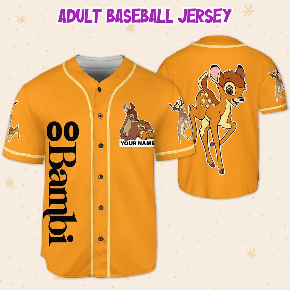 Personalized Disney Bambi Orange Baseball Jersey