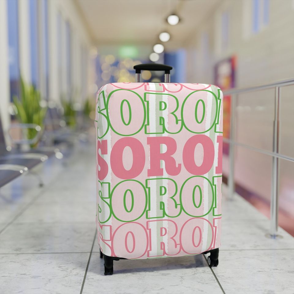 AKA Inspired Stacked Soror Pink and Green Luggage Cover