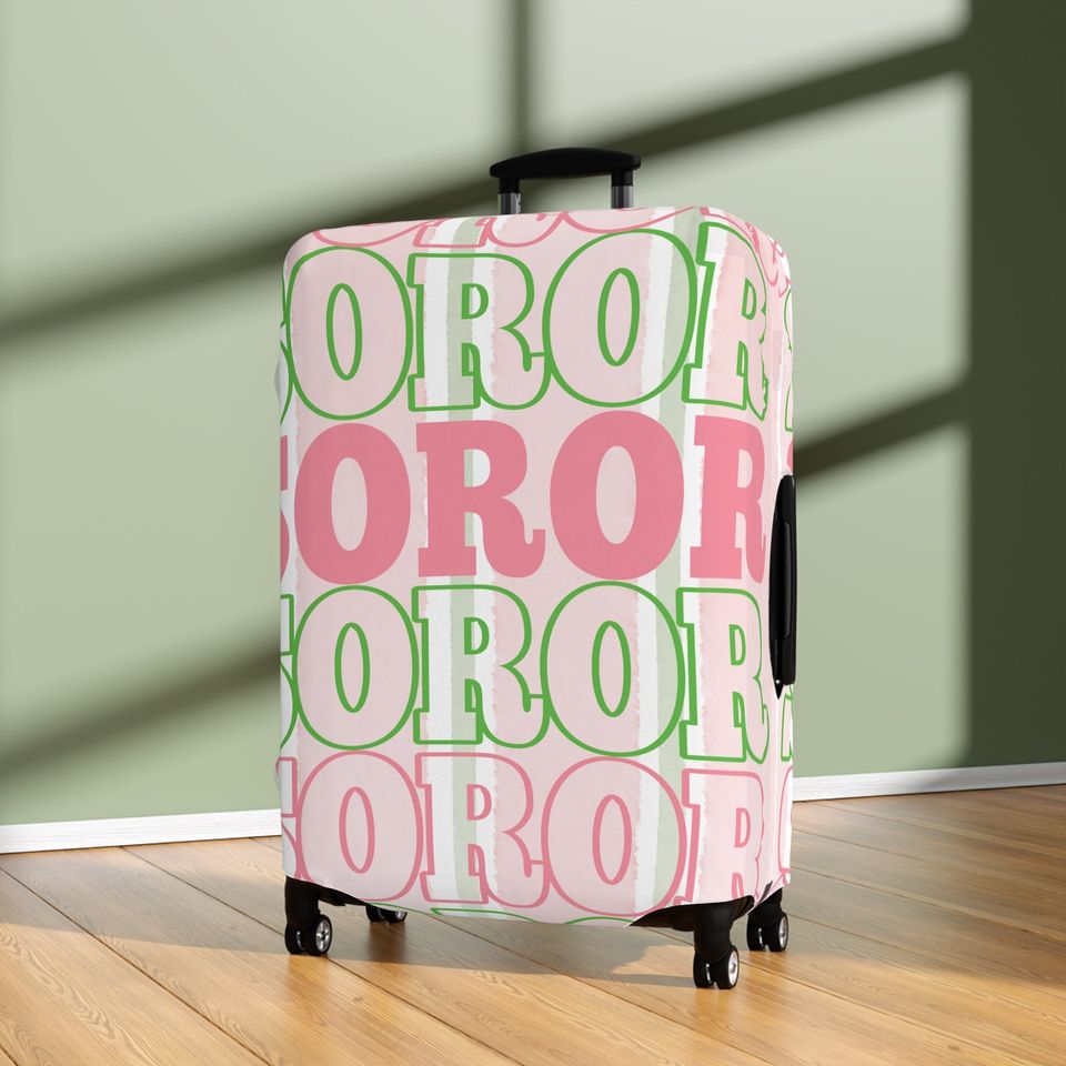 AKA Inspired Stacked Soror Pink and Green Luggage Cover