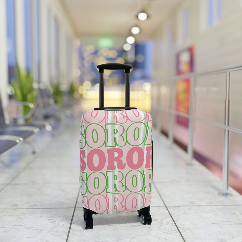 AKA Inspired Stacked Soror Pink and Green Luggage Cover