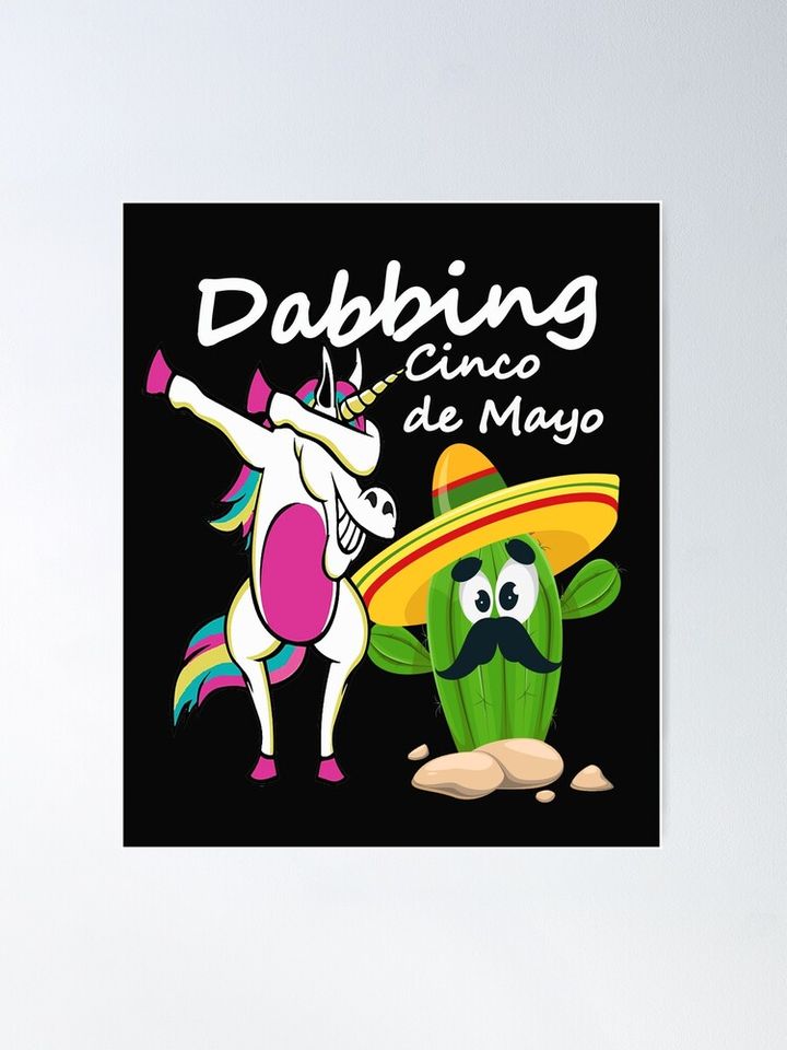 Dabbing Cinco de Mayo Unicorn and Rabbit Fun Gift Design Poster