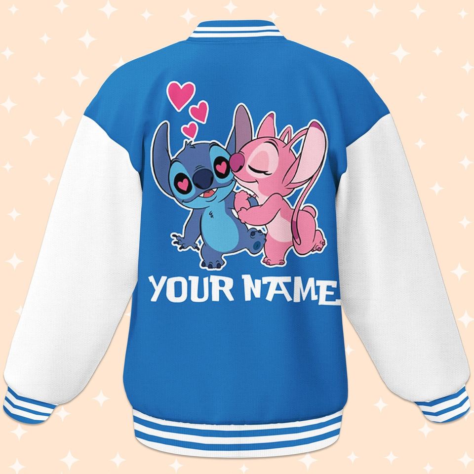 Custom Stitch and Angel Couple Blue Baseball Jacket