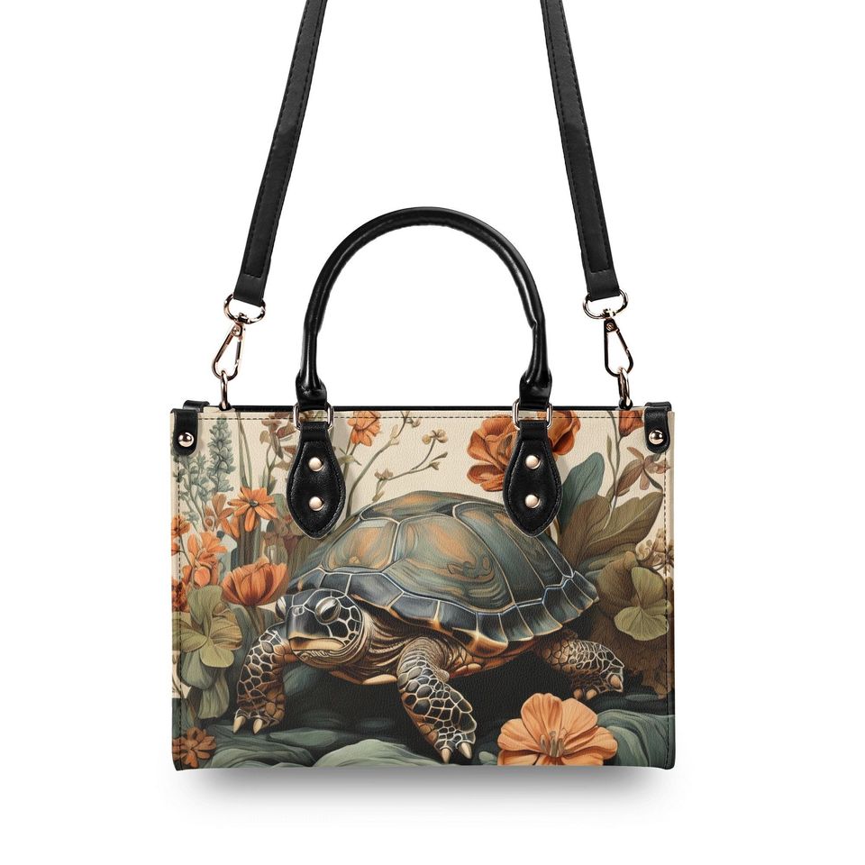 Turtle Purse Handbag, Vegan Leather Bag, Forest Tortoise Shoulder Bag