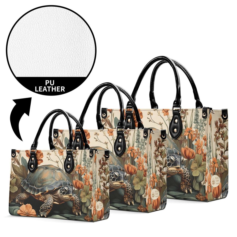 Turtle Purse Handbag, Vegan Leather Bag, Forest Tortoise Shoulder Bag