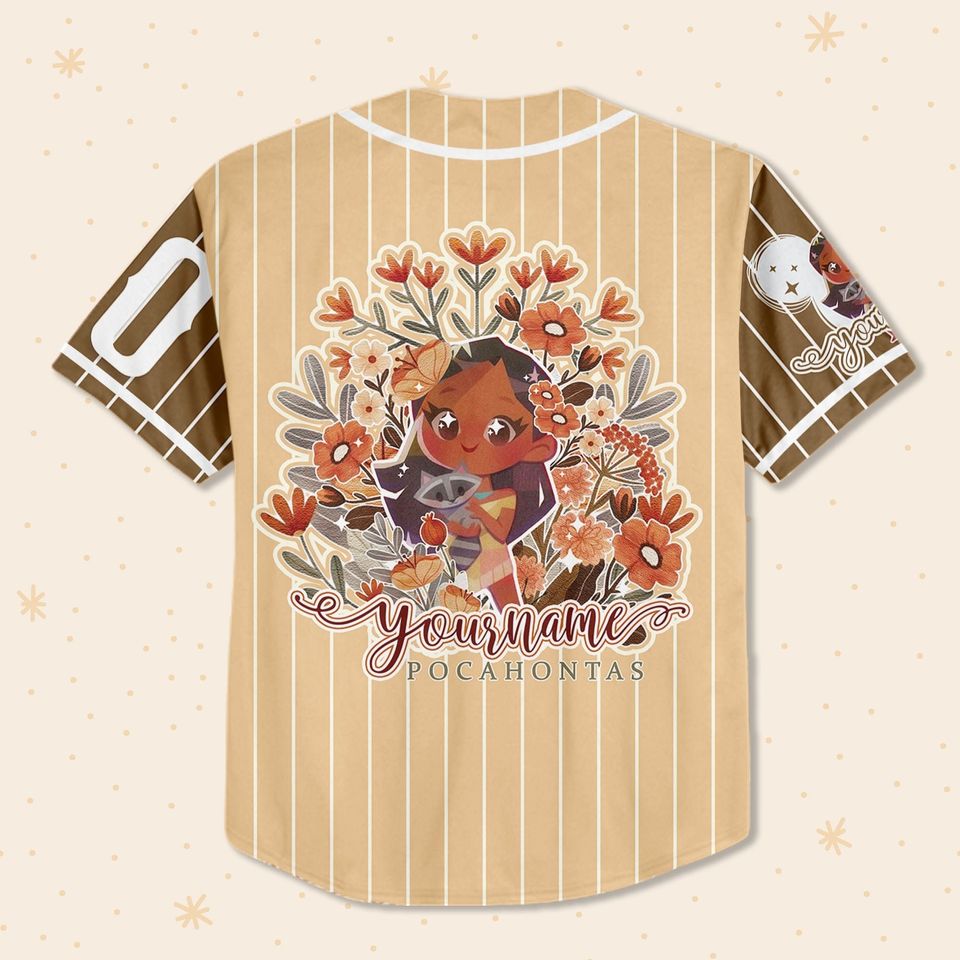 Personalized Disney Pocahontas Princess and Cute Flower Baseball Jersey