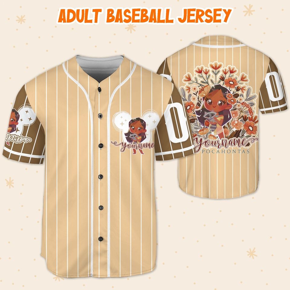 Personalized Disney Pocahontas Princess and Cute Flower Baseball Jersey