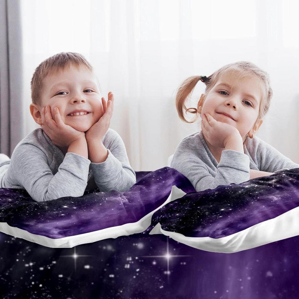 Galaxy Purple Starry Sky Printed  Bedding Set