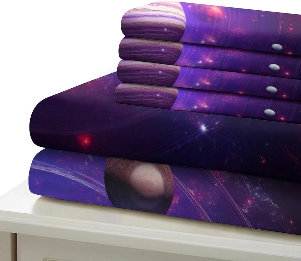 Space Planets Galaxy Purple  Printed  Bedding Set