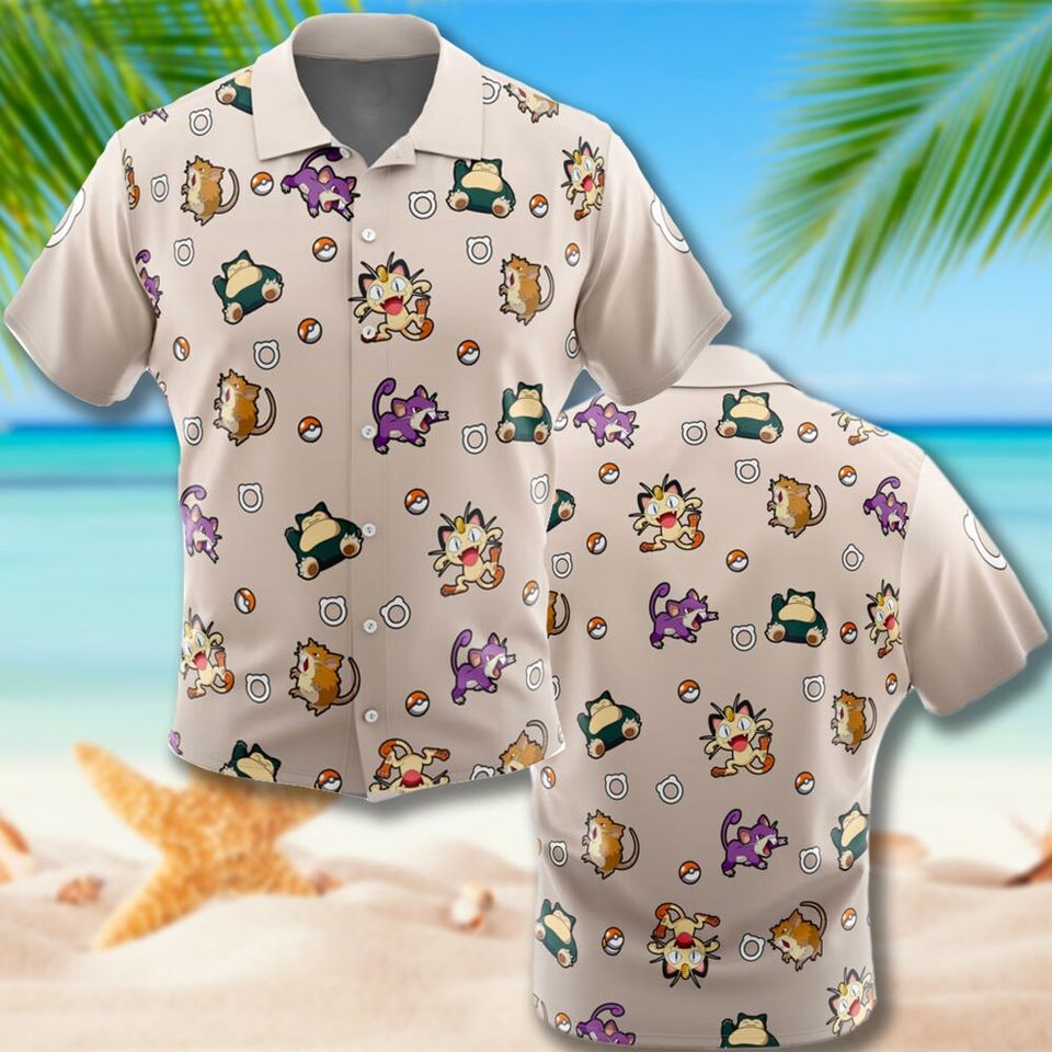 Pocket Monster Aloha Shirt, Chibi Normal Type 3D All Over Printed Hawaiian Shirt