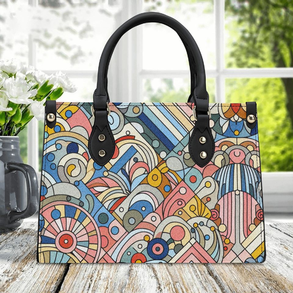 Leather Handbag  beautiful  design abstract art spring colors