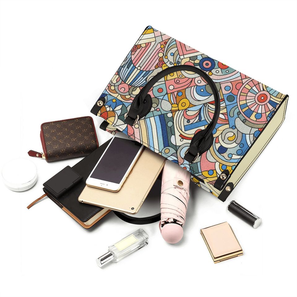 Leather Handbag  beautiful  design abstract art spring colors