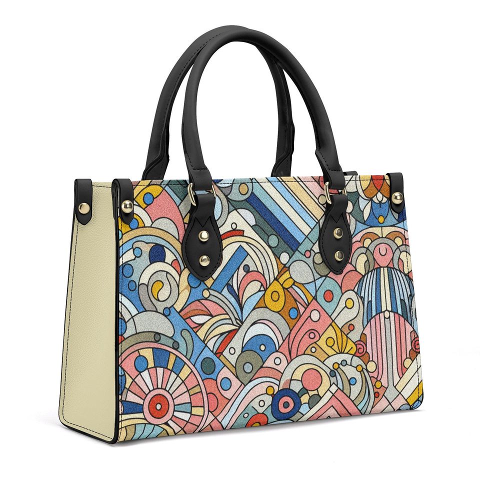 Leather Handbag  beautiful  design abstract art spring colors
