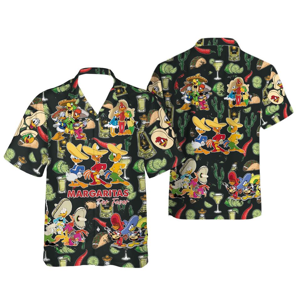 Three Caballeros Hawaiian Shirt, Disney Vintage  Button Up Shirt