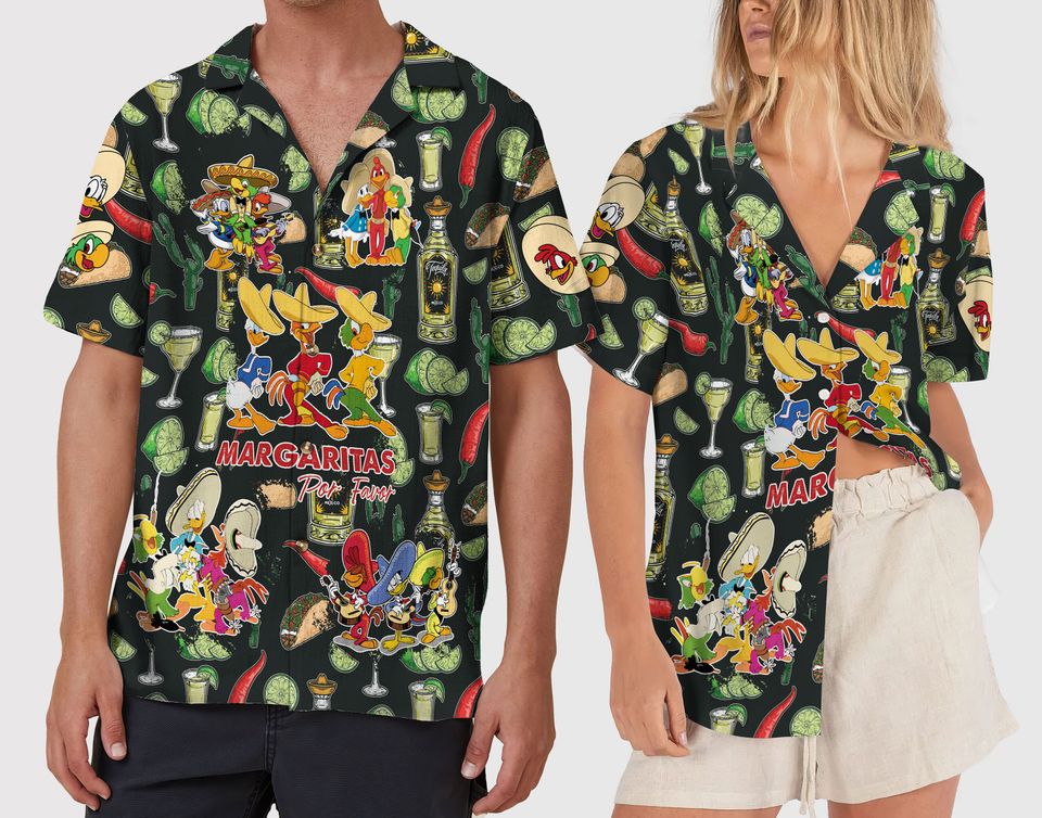 Three Caballeros Hawaiian Shirt, Disney Vintage  Button Up Shirt