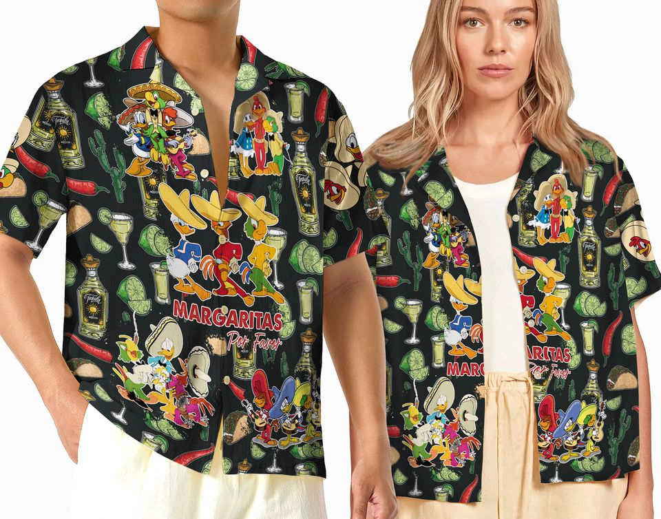 Three Caballeros Hawaiian Shirt, Disney Vintage  Button Up Shirt