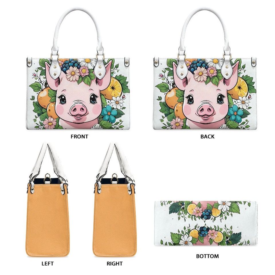 pig - Leather bag with cute animal print, Mother's day Gift