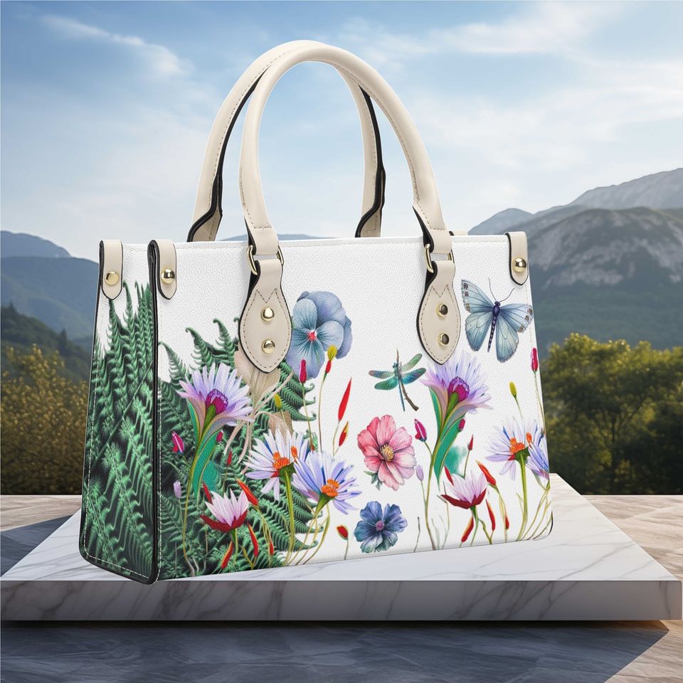 Flower Leather Handbag, gift for mom, gift for her