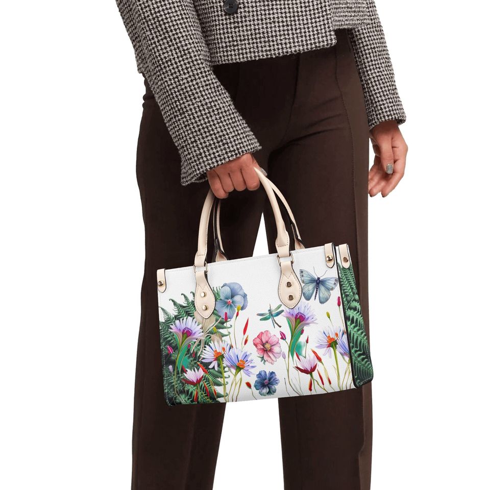 Flower Leather Handbag, gift for mom, gift for her