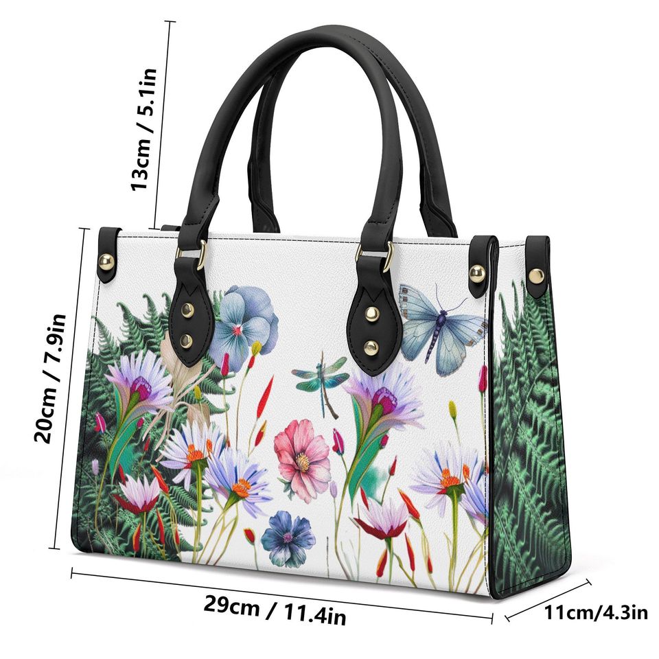 Flower Leather Handbag, gift for mom, gift for her