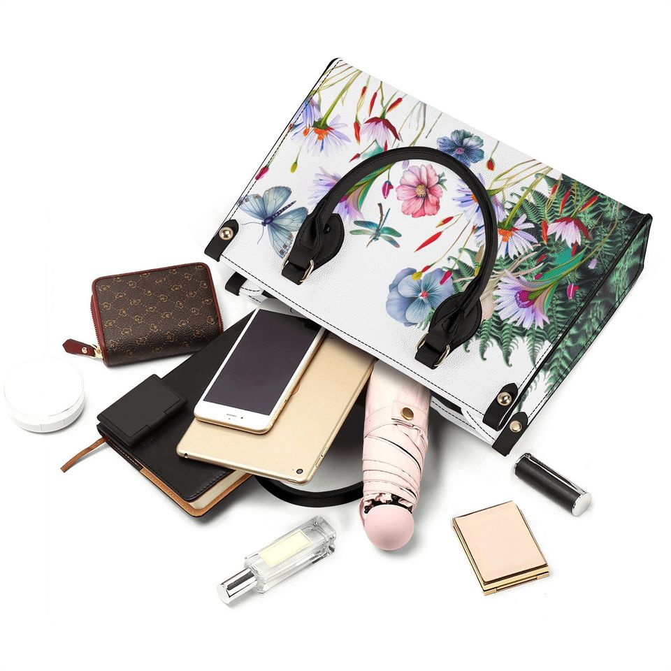 Flower Leather Handbag, gift for mom, gift for her