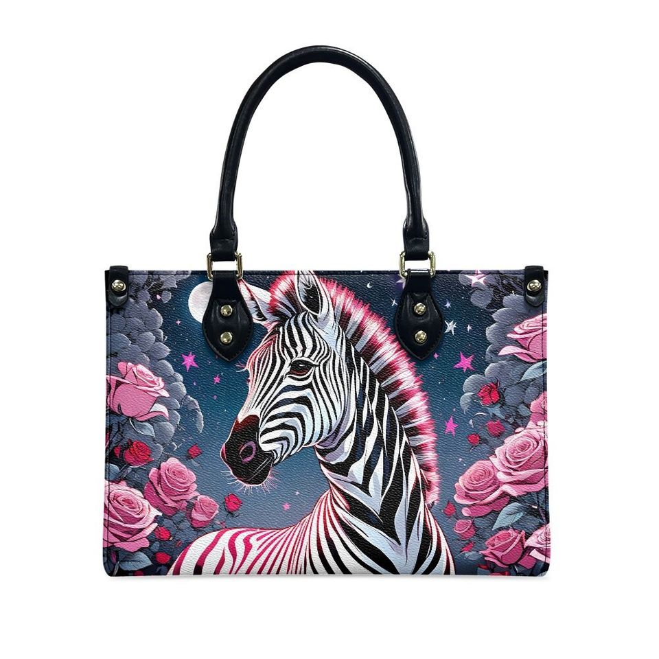 Zebra Pattern Leather Handbag, Gift for Women