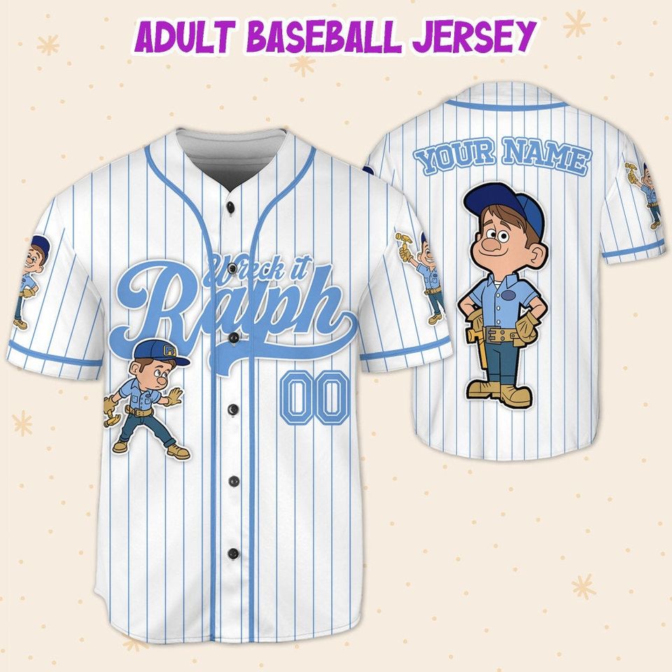 Custom Disney Wreck it Ralph Felix Simple Stripe Baseball Jersey