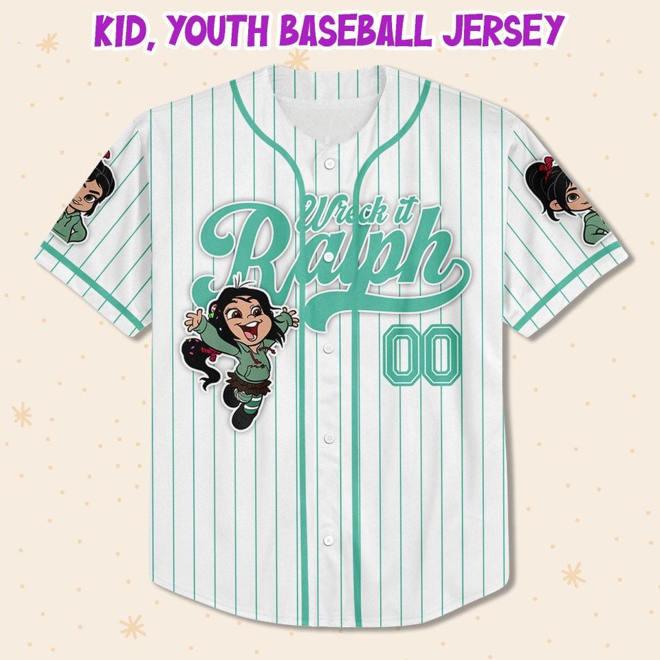 Custom Disney Wreck it Ralph Vanellope Simple Stripe Baseball Jersey