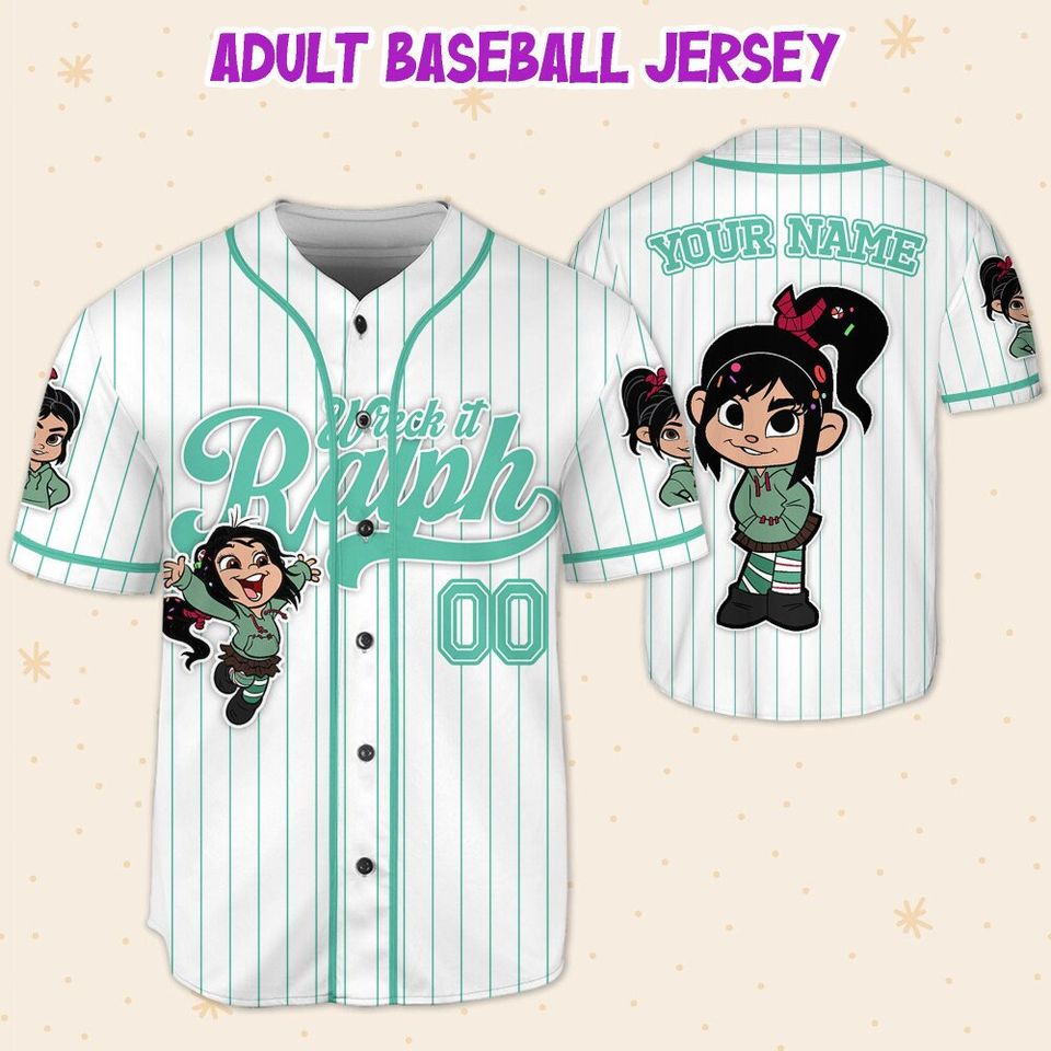Custom Disney Wreck it Ralph Vanellope Simple Stripe Baseball Jersey