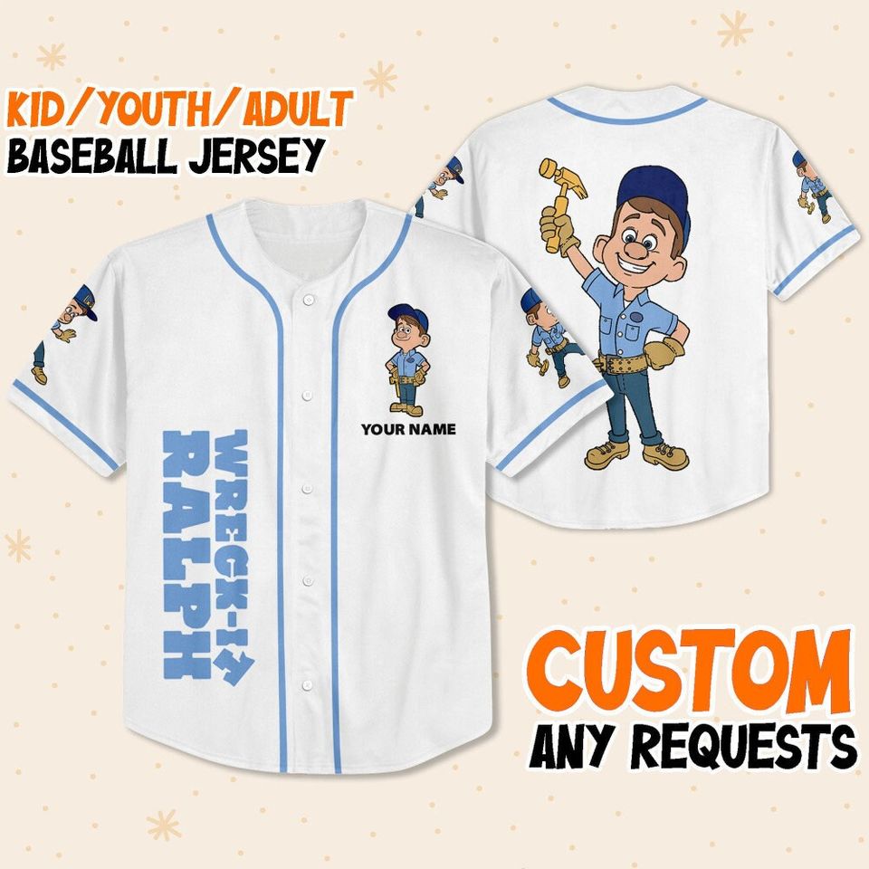 Custom Disney Wreck it Ralph Felix Simple Baseball Jersey