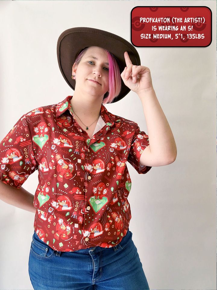 Knuckles Sonic the Hedgehog Pattern Button Up Hawaiian Shirt