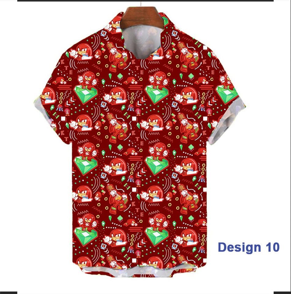 Knuckles Sonic the Hedgehog Pattern Button Up Hawaiian Shirt