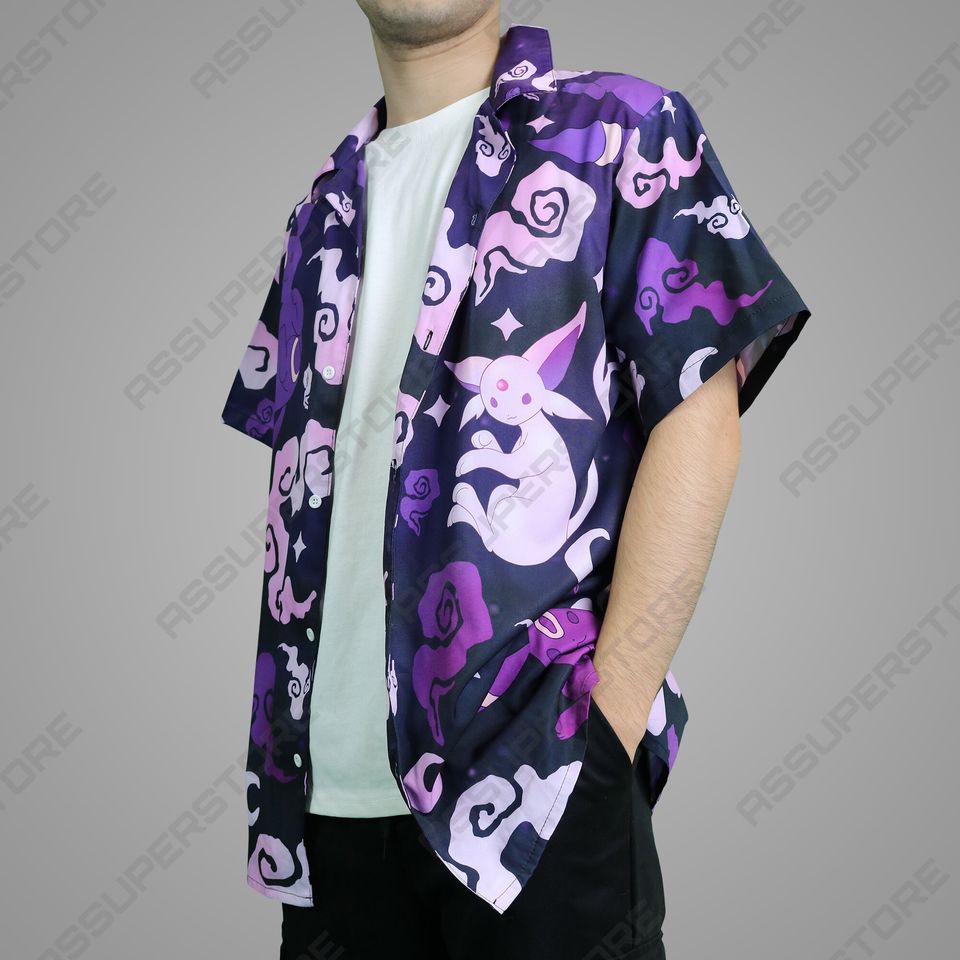 Espeon Umbreon Hawaiian Button Up Shirt Espeon Hawaiian