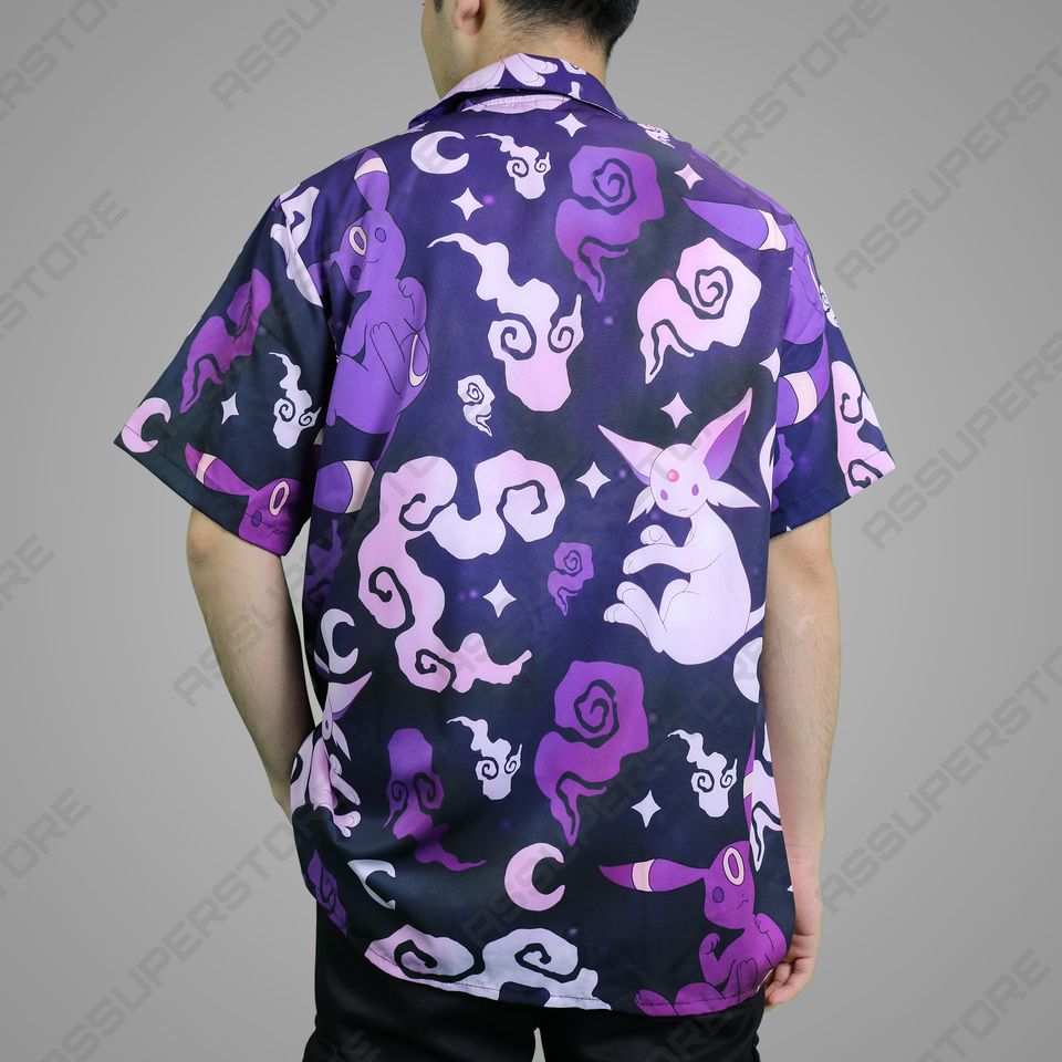 Espeon Umbreon Hawaiian Button Up Shirt Espeon Hawaiian
