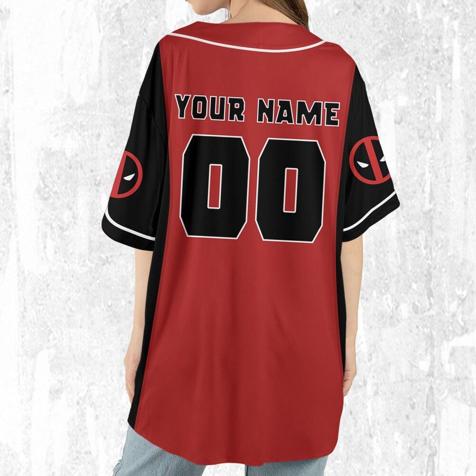 Personalize Deadpool Suit Red Black, Custom Name Superhero