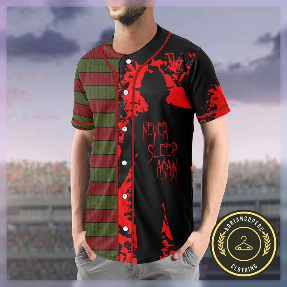 Never Sleep Again Baseball Jersey, Freddy Krueger Baseball Shirt