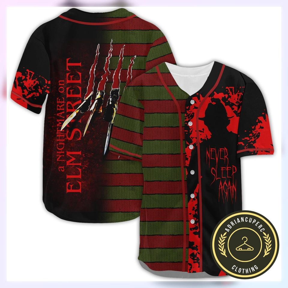 Never Sleep Again Baseball Jersey, Freddy Krueger Baseball Shirt