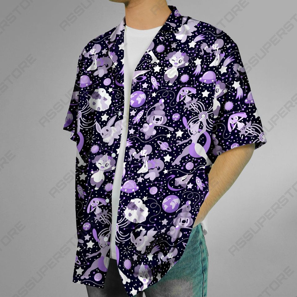 Psychic Mewtwo Hawaiian Button-Up Shirt Mewtwo Button-Up Shirt Gift