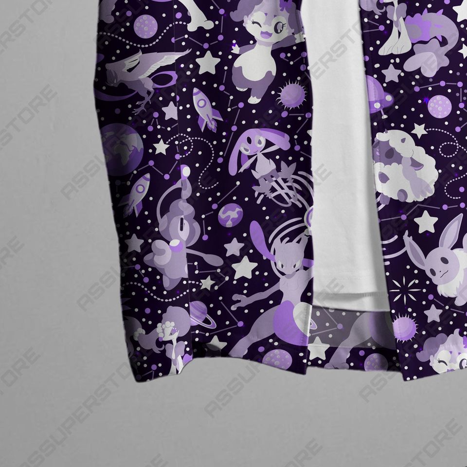 Psychic Mewtwo Hawaiian Button-Up Shirt Mewtwo Button-Up Shirt Gift