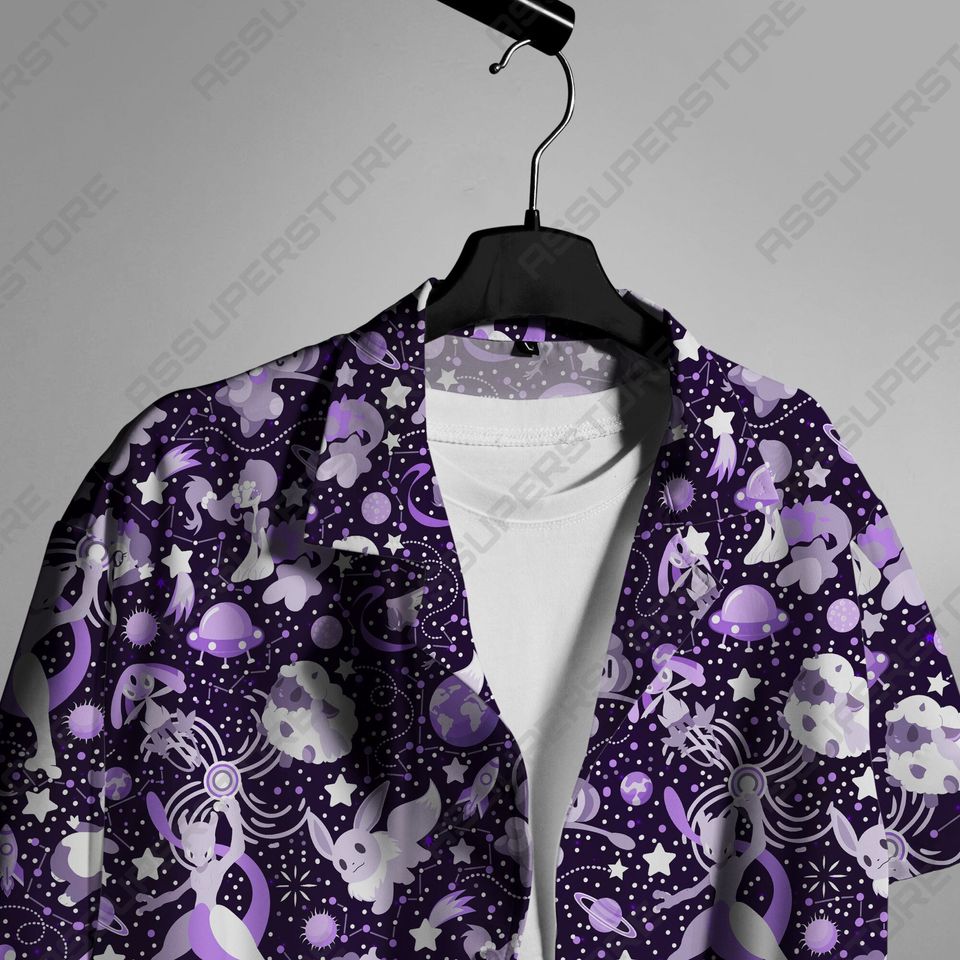 Psychic Mewtwo Hawaiian Button-Up Shirt Mewtwo Button-Up Shirt Gift